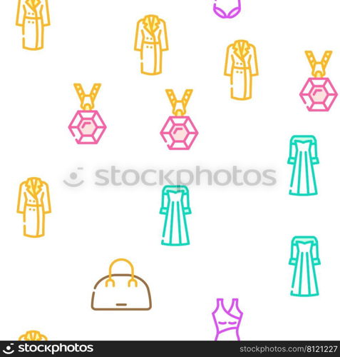 Fashion Store Garment And Shoes Vector Seamless Pattern Color Line Illustration. Fashion Store Garment And Shoes Icons Set Vector