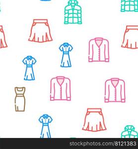 Fashion Store Garment And Shoes Vector Seamless Pattern Color Line Illustration. Fashion Store Garment And Shoes Icons Set Vector
