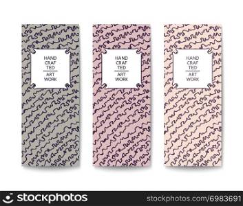 Fashion stylish banner with quirky pattern design. Pink color hues. Flat Vector template. Three fashion stylish banner