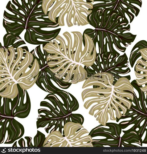 Fashion tropical seamless pattern with monstera leaves isolated on white background. Decorative botanical foliage plants wallpaper. Exotic hawaiian backdrop. Design for fabric, textile print, wrapping. Fashion tropical seamless pattern with monstera leaves isolated on white background.