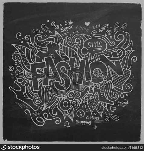 Fashion Vector hand lettering and doodles elements chalkboard background