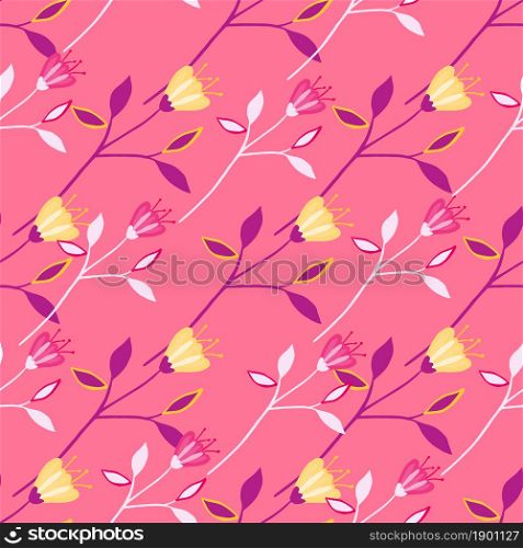 Fashion wildflower seamless pattern on red background. Abstract botanical design. Elegant floral ornament. Nature wallpaper. For fabric, textile print, wrapping, cover. Vector illustration. Fashion wildflower seamless pattern on red background. Abstract botanical design.