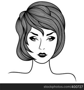 Fashion woman with a stylish hairstyle and sensual faces, a vector hand drawn design for cosmetic products