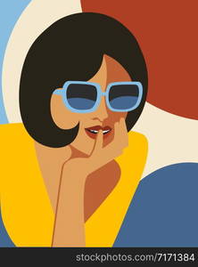 Fashion woman with sunglasses . Art portrait. Flat design. Vector.