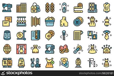 Fashion workshop icons set outline vector. Factory sewing. Tailor craft thin line color flat on white isolated. Fashion workshop icons set vector line color