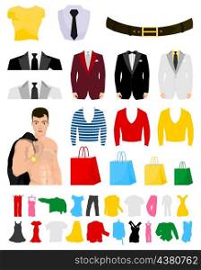 Fashionable clothes. Collection of fashionable clothes for design. A vector illustration