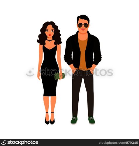Fashionable couple isolated on white background, vector illustration. Fashionable couple isolated icon