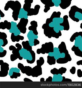 Fashionable leopard or cheetah seamless pattern of fur with black and blue spots. Abstract texture or decorative background or print, modern trendy camouflage. Vector in flat style illustration. Leopard or cheetah print seamless pattern vector
