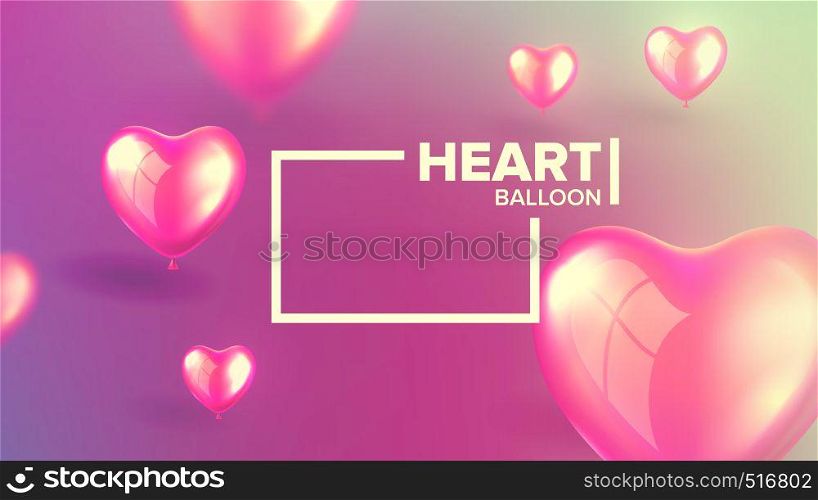 Fashionable Mother Day Greeting Postcard Vector. Realistic Shiny Pink Helium Flying Bubbles In Form Of Heart And Horizontal Frame With Text On Nifty Postcard Or Banner. 3d Illustration. Fashionable Mother Day Greeting Postcard Vector