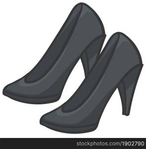 Fashionable pair of shoes, isolated black leather female clothes and accessories. Fashion and trends, elegant clothes for women. Shop or store for girls with chic trendy stiletto. Vector in flat style. High heels shoes, classic pair for ladies outfit