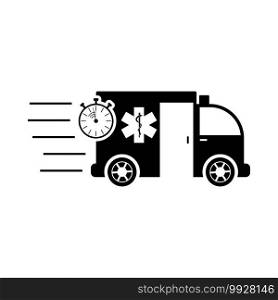 Fast Ambulance Car Icon. Black Glyph Design. Vector Illustration.