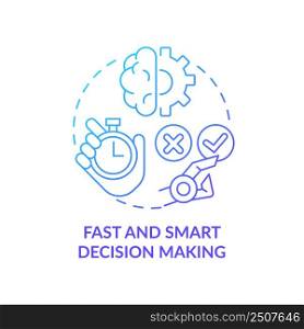 Fast and smart decision making blue gradient concept icon. Artificial intelligence advantage abstract idea thin line illustration. Isolated outline drawing. Myriad Pro-Bold font used. Fast and smart decision making blue gradient concept icon