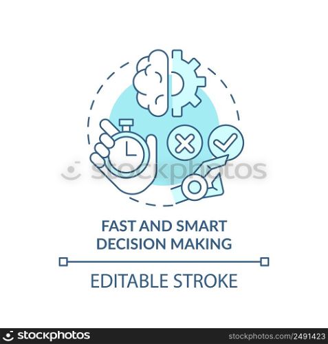 Fast and smart decision making turquoise concept icon. Artificial intelligence abstract idea thin line illustration. Isolated outline drawing. Editable stroke. Arial, Myriad Pro-Bold fonts used. Fast and smart decision making turquoise concept icon