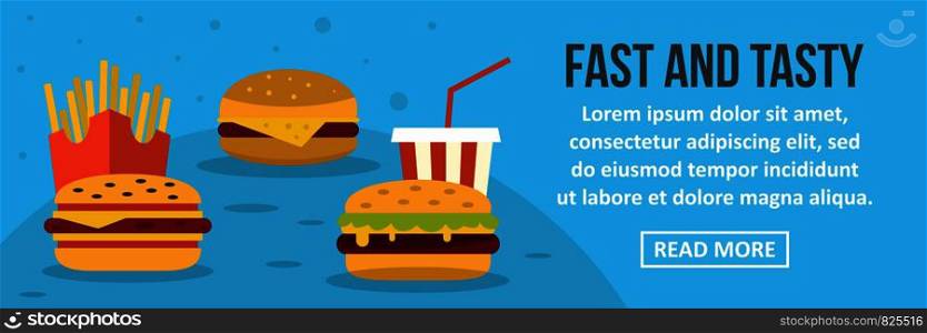 Fast and tasty food banner horizontal concept. Flat illustration of fast and tasty food banner horizontal vector concept for web design. Fast and tasty food banner horizontal concept
