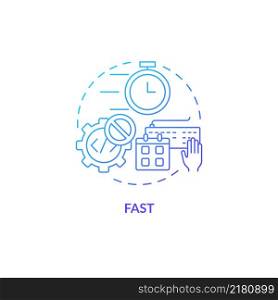 Fast blue gradient concept icon. Quick work, urgent project completion. Online technology. Web 3 0 abstract idea thin line illustration. Isolated outline drawing. Myriad Pro-Bold fonts used. Fast blue gradient concept icon