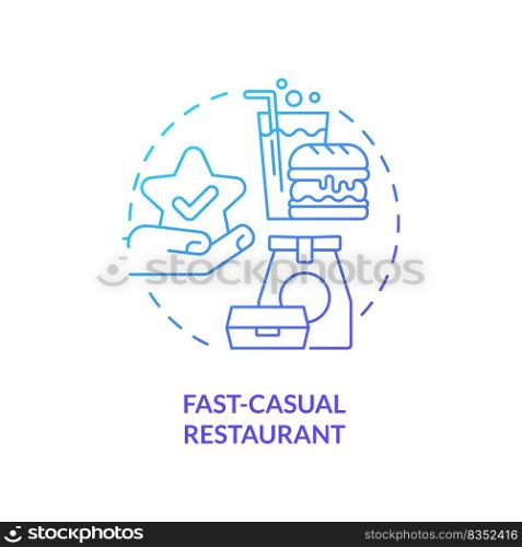Fast-casual restaurant blue gradient concept icon. Food service business abstract idea thin line illustration. Fast food chain. Casual atmosphere. Isolated outline drawing. Myriad Pro-Bold font used. Fast-casual restaurant blue gradient concept icon
