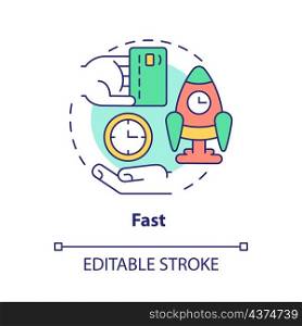 Fast concept icon. Speed of transaction. Touchless system abstract idea thin line illustration. Isolated outline drawing. Editable stroke. Roboto-Medium, Myriad Pro-Bold fonts used. Fast concept icon