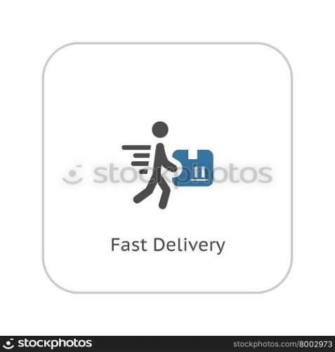 Fast Delivery Icon. Flat Design.. Fast Delivery Icon with Man and Box. Isolated Illustration.