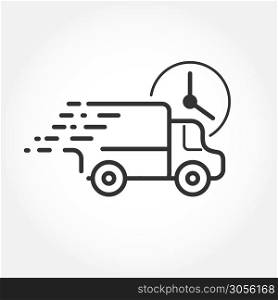 Fast Delivery Icon. The truck hurries to deliver the goods. Isolated on a white background. Flat design