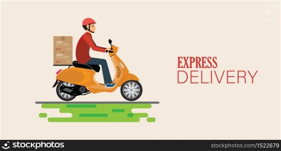 Fast delivery man ride bike get order.Fast delivery or shipping concept vector illustration.