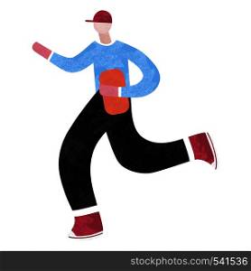 Fast delivery. Man runs with a box in his hands. Modern Vector flat illustration.. Fast delivery. Man runs with a box in his hands.