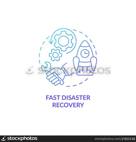 Fast disaster recovery blue gradient concept icon. Sensitive information security abstract idea thin line illustration. Isolated outline drawing. Roboto-Medium, Myriad Pro-Bold fonts used. Fast disaster recovery blue gradient concept icon