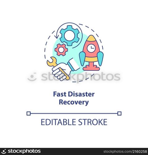 Fast disaster recovery concept icon. Availability of sensitive data security abstract idea thin line illustration. Isolated outline drawing. Editable stroke. Roboto-Medium, Myriad Pro-Bold fonts used. Fast disaster recovery concept icon