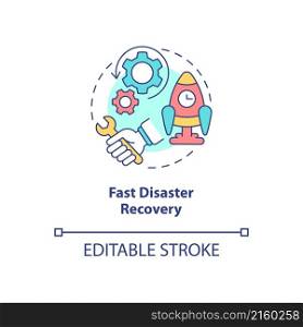 Fast disaster recovery concept icon. Availability of sensitive data security abstract idea thin line illustration. Isolated outline drawing. Editable stroke. Roboto-Medium, Myriad Pro-Bold fonts used. Fast disaster recovery concept icon