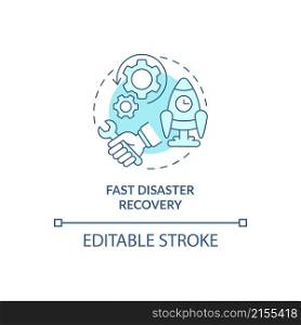 Fast disaster recovery turquoise concept icon. Availability of data abstract idea thin line illustration. Isolated outline drawing. Editable stroke. Roboto-Medium, Myriad Pro-Bold fonts used. Fast disaster recovery turquoise concept icon