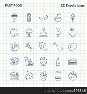 Fast food 25 Doodle Icons. Hand Drawn Business Icon set