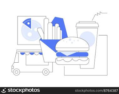 Fast food abstract concept vector illustration. American cuisine, chain restaurant, snack menu, takeout eating, street food festival, quick cooking recipe, fast meal delivery abstract metaphor.. Fast food abstract concept vector illustration.