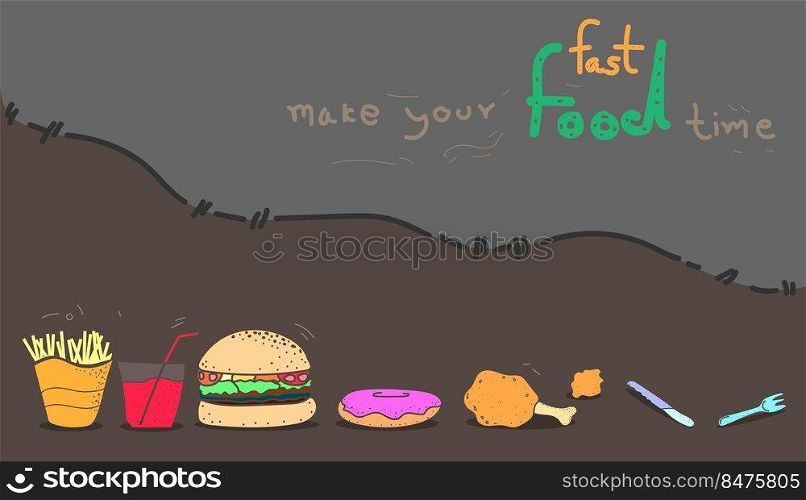 fast food and drink. flat pastel color design style. vector illustration eps10