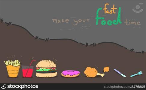fast food and drink. flat pastel color design style. vector illustration eps10