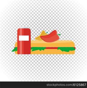 Fast food burger and drink flat design. Burger and fast food, drink and fast food, fast food restaurant, hamburger lunch, dinner sandwich, snack fast food, tasty hot dog fast food illustration