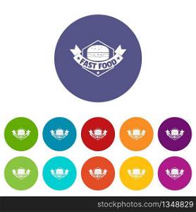 Fast food burger icons color set vector for any web design on white background. Fast food burger icons set vector color