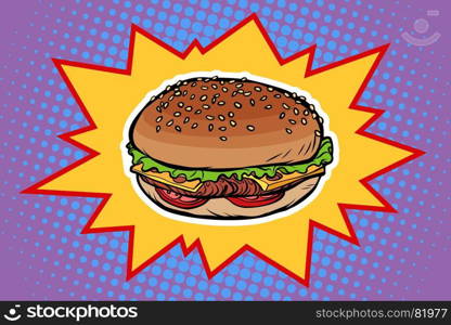 Fast food Burger. Pop art retro vector Illustrator. Fast food Burger