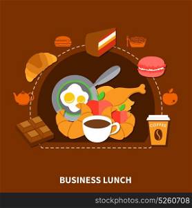 Fast Food Business Lunch Menu Poster . Fast food restaurant best choice business lunch menu poster with chicken fried eggs coffee flat vector illustration