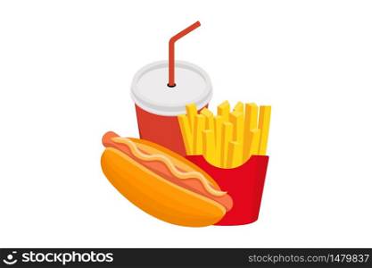 Fast food. Cartoon vector food icons isolated on white background.