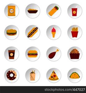 Fast food cons set in flat style isolated vector icons set illustration. Fast food icons set in flat style