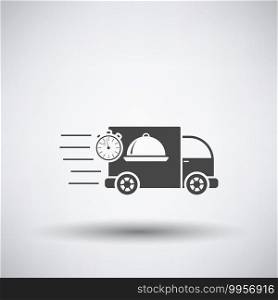 Fast Food Delivery Car Icon. Dark Gray on Gray Background With Round Shadow. Vector Illustration.