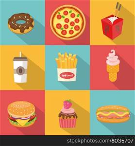 Fast food design. Vector illustration set in flat style.. Fast food symbols.