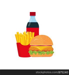 Fast food dishes isolated on white background. Vector illustration
