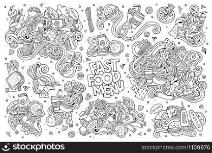 Fast food doodles hand drawn sketchy vector symbols and objects. Fast food doodles hand drawn sketchy vector symbols