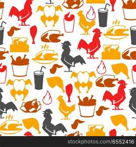 Fast food fried chicken meat.. Fast food fried chicken meat. Seamless pattern with legs, wings and basket.