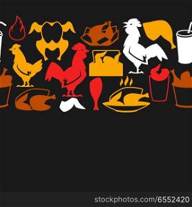 Fast food fried chicken meat.. Fast food fried chicken meat. Seamless pattern with legs, wings and basket.