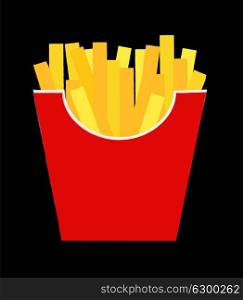 Fast Food Fried French Gold Fries Potatoes in Paper Wrapper Isolated on Black Background. Vector illustration EPS10. Fast Food Fried French Gold Fries Potatoes in Paper Wrapper Isol