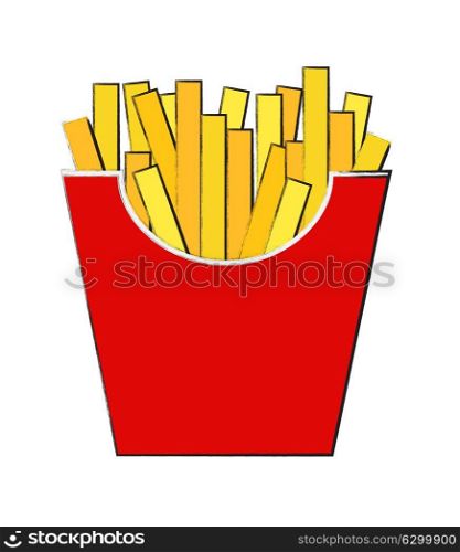 Fast Food Fried French Gold Fries Potatoes in Paper Wrapper Isolated on White Background. Vector illustration EPS10. Fast Food Fried French Gold Fries Potatoes in Paper Wrapper Isol
