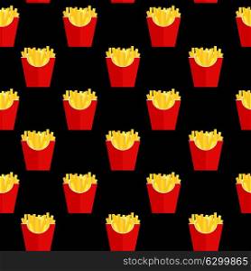 Fast Food Fried French Gold Fries Potatoes in Paper Wrapper Seamless Pattern Background. Vector illustration EPS10. Fast Food Fried French Gold Fries Potatoes in Paper Wrapper Seam