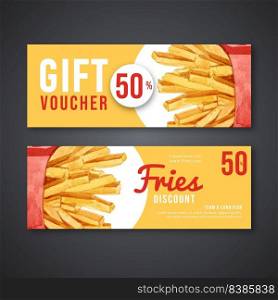 Fast food gif voucher discount order menu appetizer food , template design, creative watercolor vector illustration design