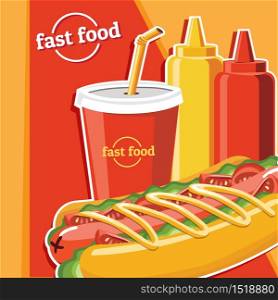 Fast food hamburger, tasty set fast food vector